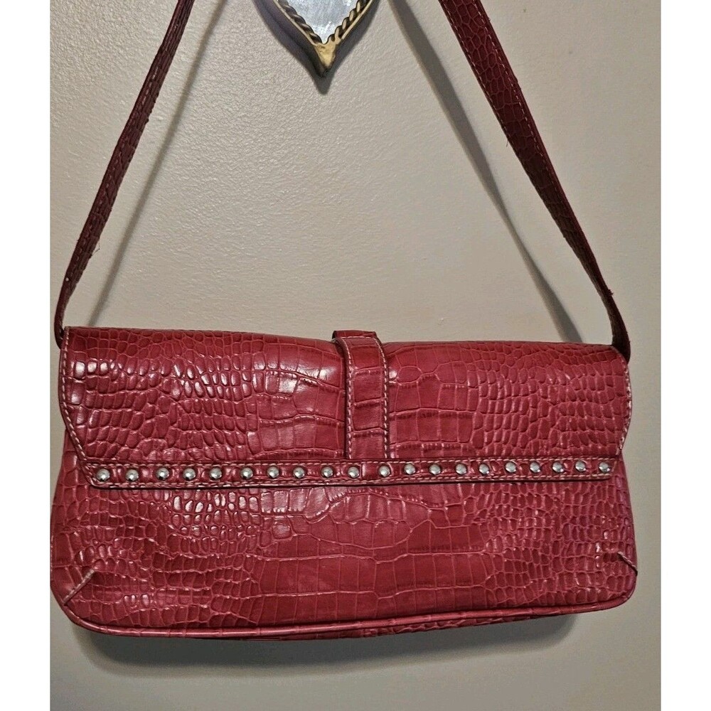 Nine West Vintage Red Faux Crocodile Shoulder Bag Studded Y2K Punk Grunge Purse - Picture 6 of 10
